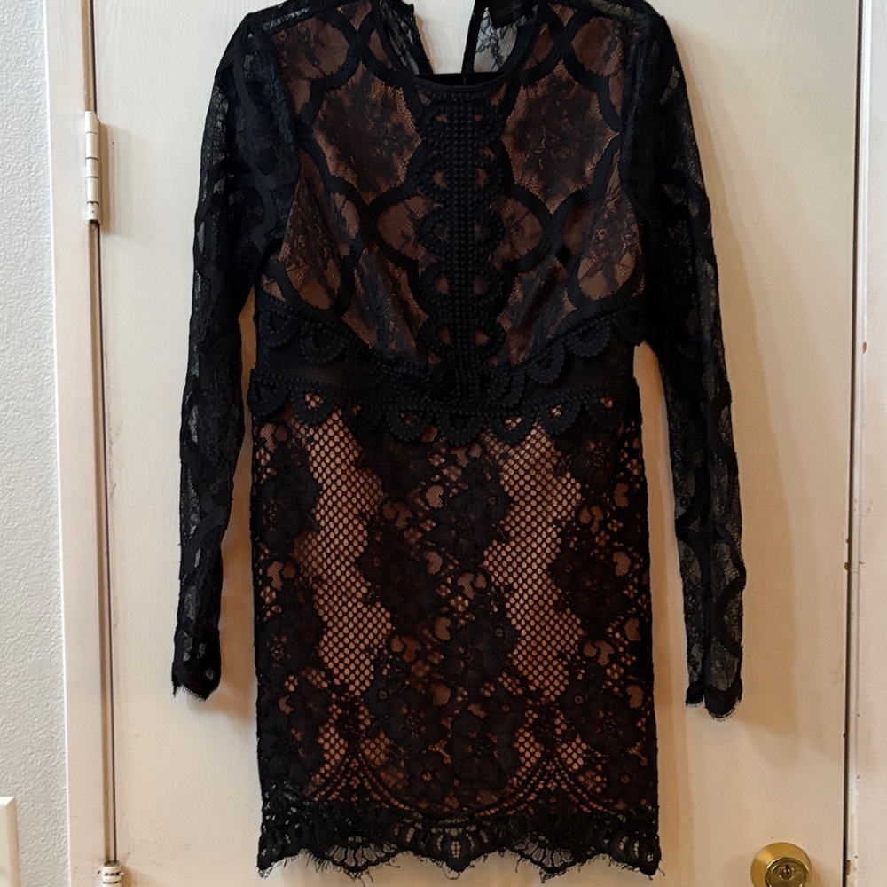 Kendall & Kylie Black Lace Long Sleeve Dress
